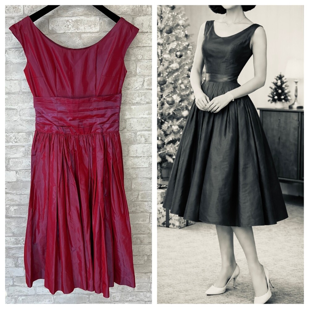 Vintage 50s 60s Tea Dress Iridescent Taffeta Red Blue Purple Sleeveless Size 4/S